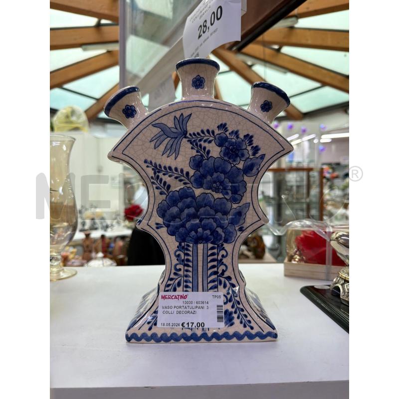 VASO PORTATULIPANI  3 COLLI  DECORAZIONE BLU | Mercatino dell'Usato Trapani via libica 1