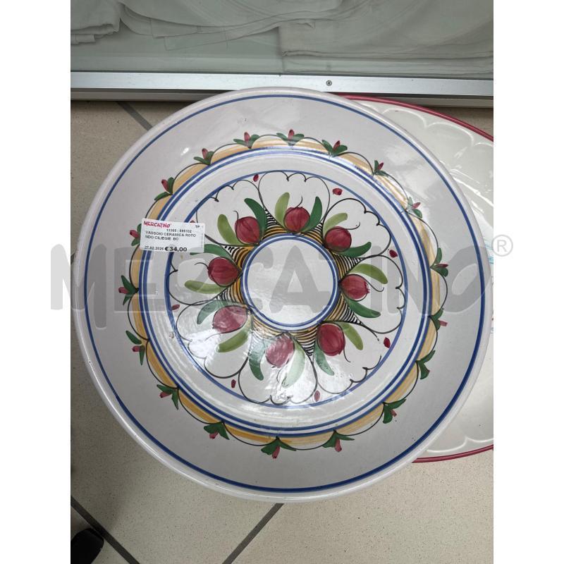 VASSOIO CERAMICA ROTONDO CILIEGIE  BORDO CELESTE | Mercatino dell'Usato Trapani via libica 1