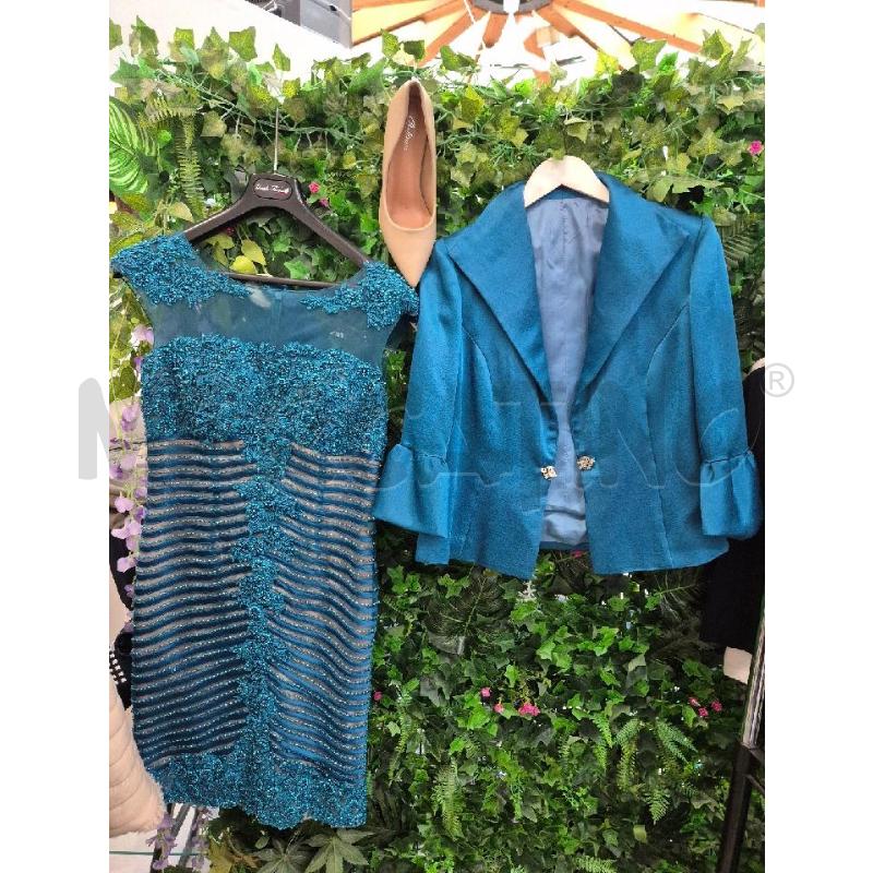 VESTITO DONNA CARMEN CARA TURCHESE CON PERLINE  | Mercatino dell'Usato Trapani via libica 1
