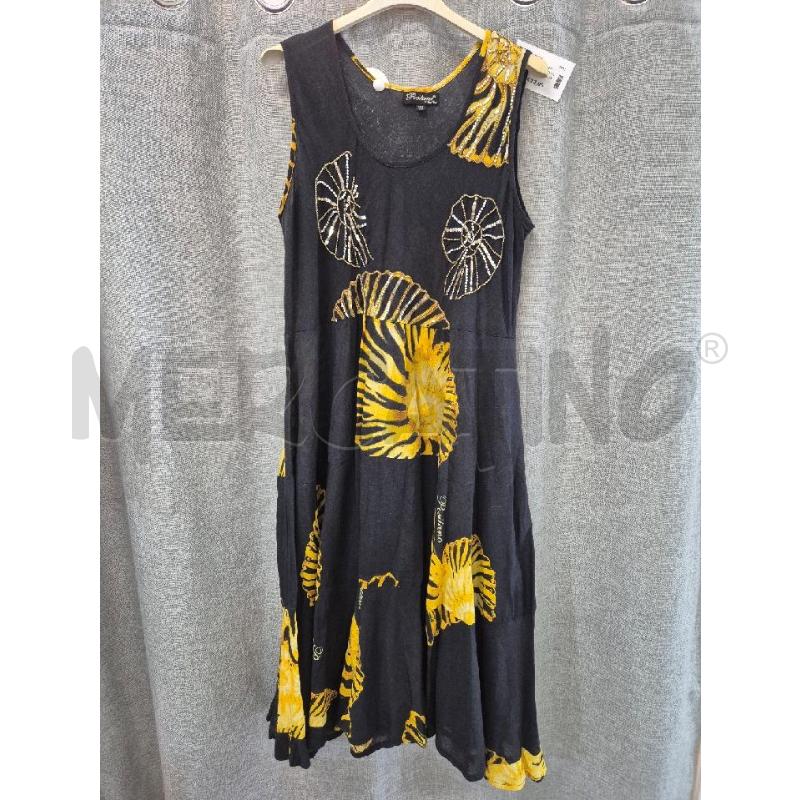 VESTITO DONNA POSITANO NERO E GIALLO LUNGO CON PERLÒINE  | Mercatino dell'Usato Trapani via libica 1