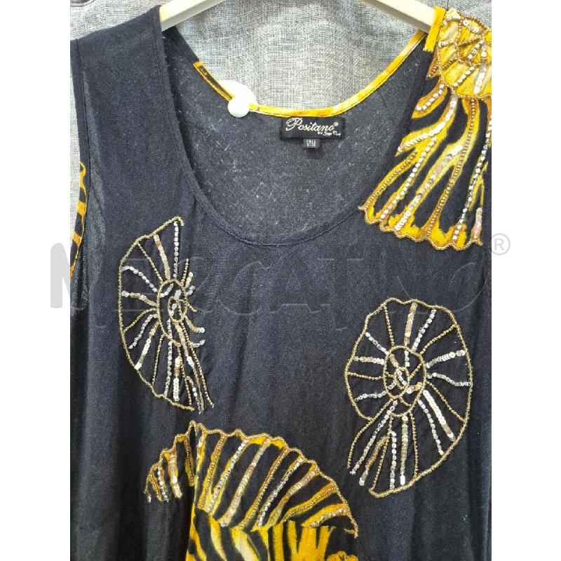 VESTITO DONNA POSITANO NERO E GIALLO LUNGO CON PERLÒINE  | Mercatino dell'Usato Trapani via libica 2