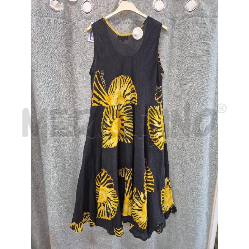 VESTITO DONNA POSITANO NERO E GIALLO LUNGO CON PERLÒINE  | Mercatino dell'Usato Trapani via libica 3