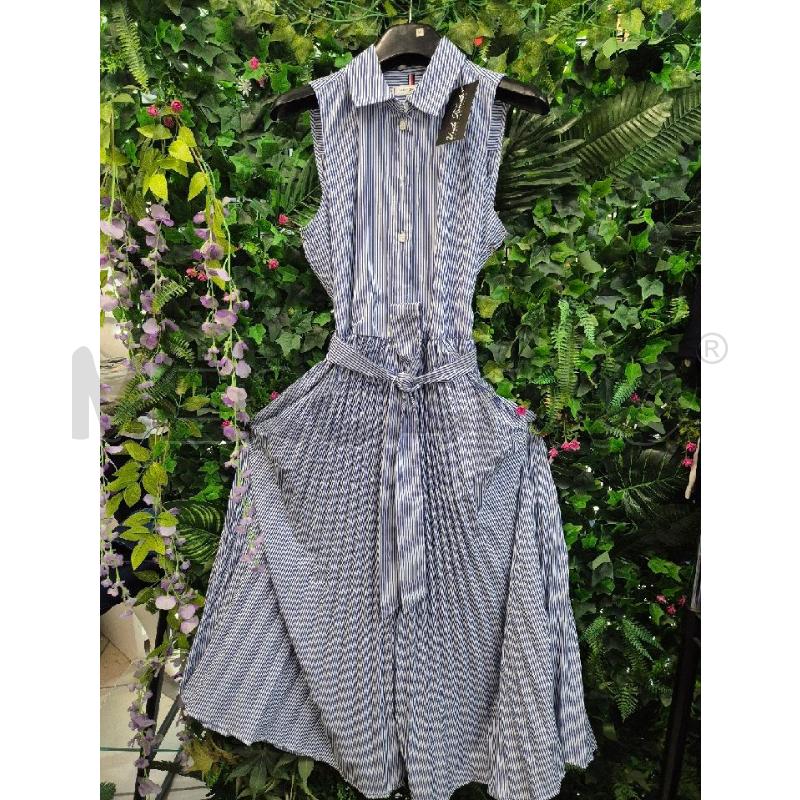 VESTITO DONNA TOMMY RIGHE BIANCHE E BLU PLISSETTATO  | Mercatino dell'Usato Trapani via libica 1