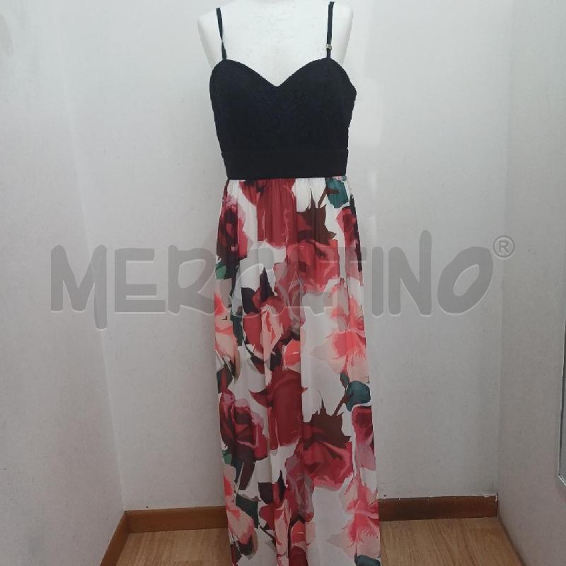 ABITO DONNA LUNGO ELEGANTE+STOLA MAIDOMA NERO GONNA PANNA FIORI ROSSI | Mercatino dell'Usato Alcamo 4