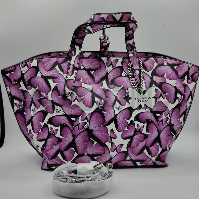 BORSA DONNA CON TRACOLLA TOSCA BLU FANTASIA FARFALLE VIOLA | Mercatino dell'Usato Alcamo 1