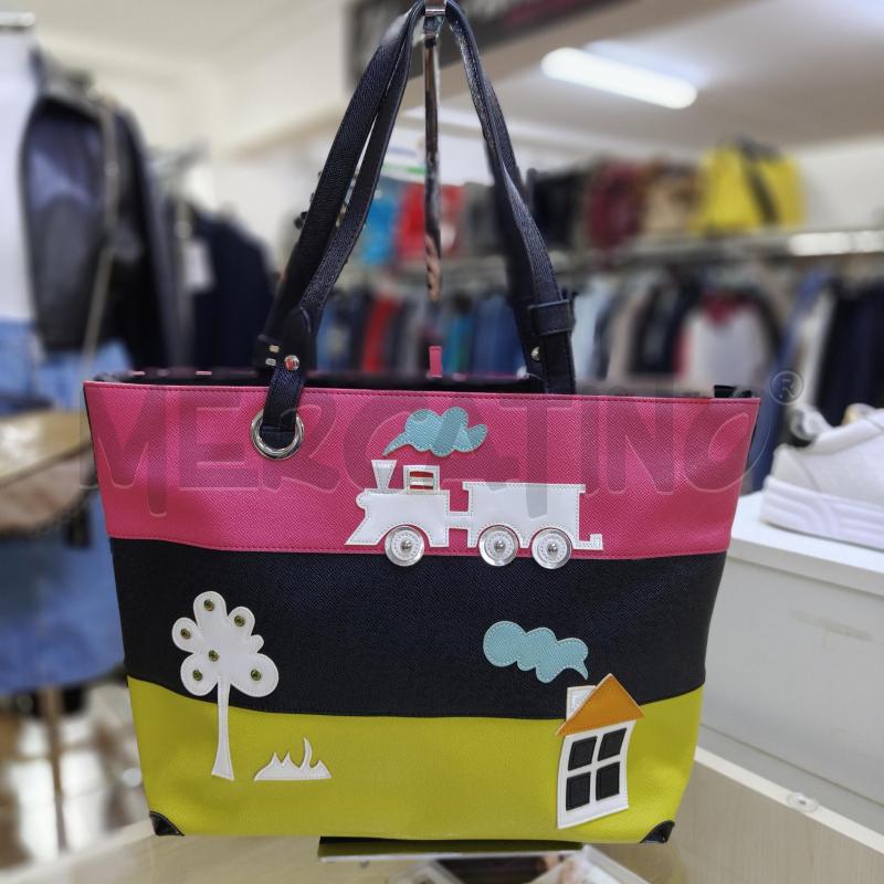 BORSA DONNA SHOPPER BRACCIALINI NERA FUCSIA GIALLA | Mercatino dell'Usato Alcamo 1