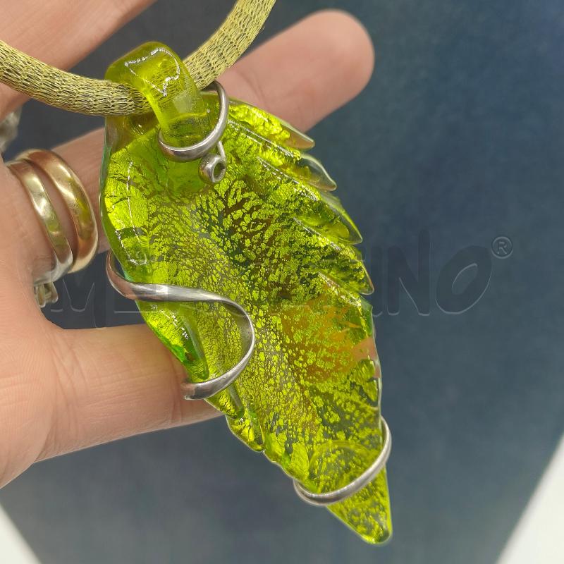 COLLANA FOGLIA MURANO CON CORDONCINO VERDE | Mercatino dell'Usato Alcamo 2