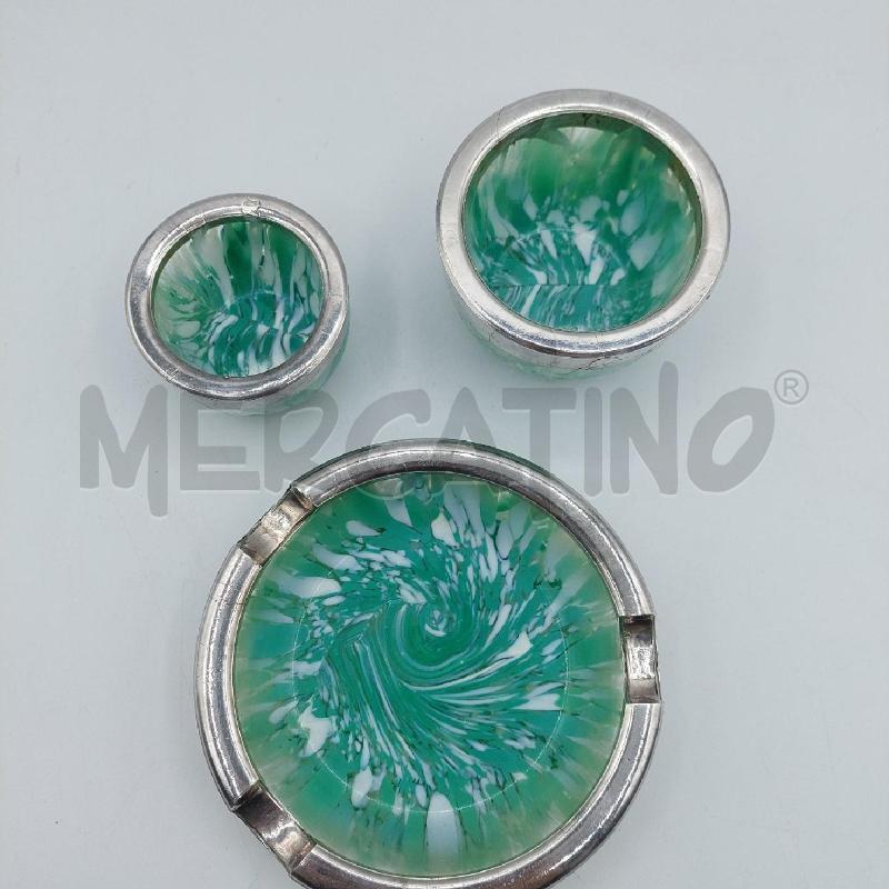 SET DA FUMO 3PZ VETRO VERDE E BORDO ARGENTATO | Mercatino dell'Usato Alcamo 2