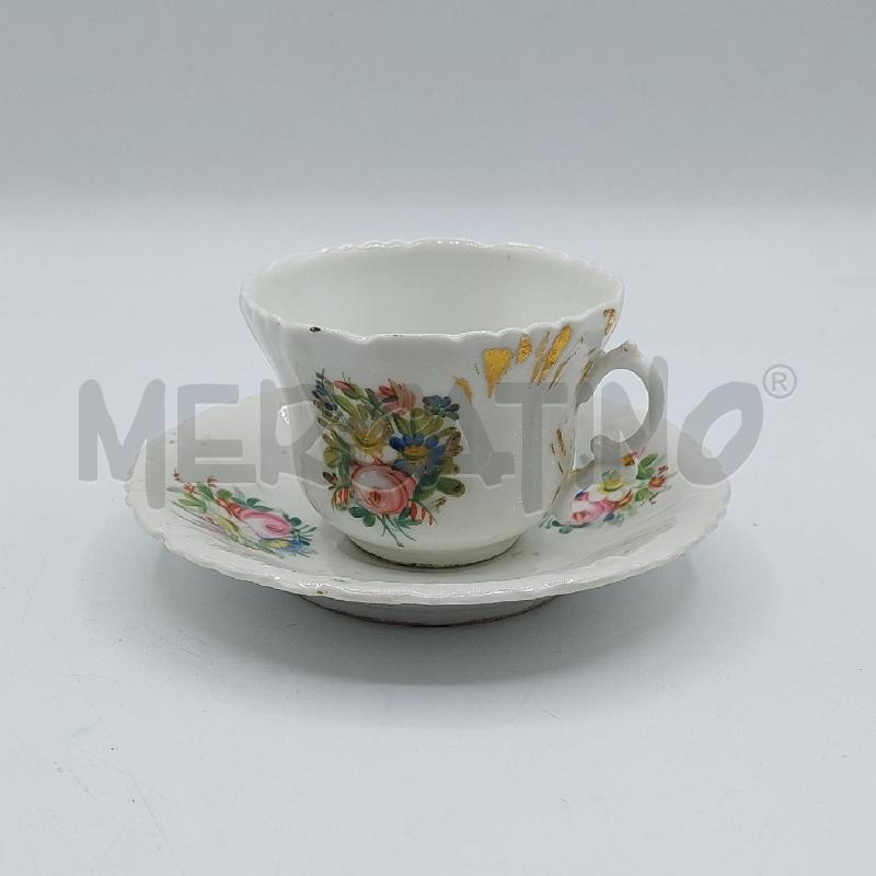 TAZZA BIANCA CON FIORI + PIATTINO | Mercatino dell'Usato Alcamo 1
