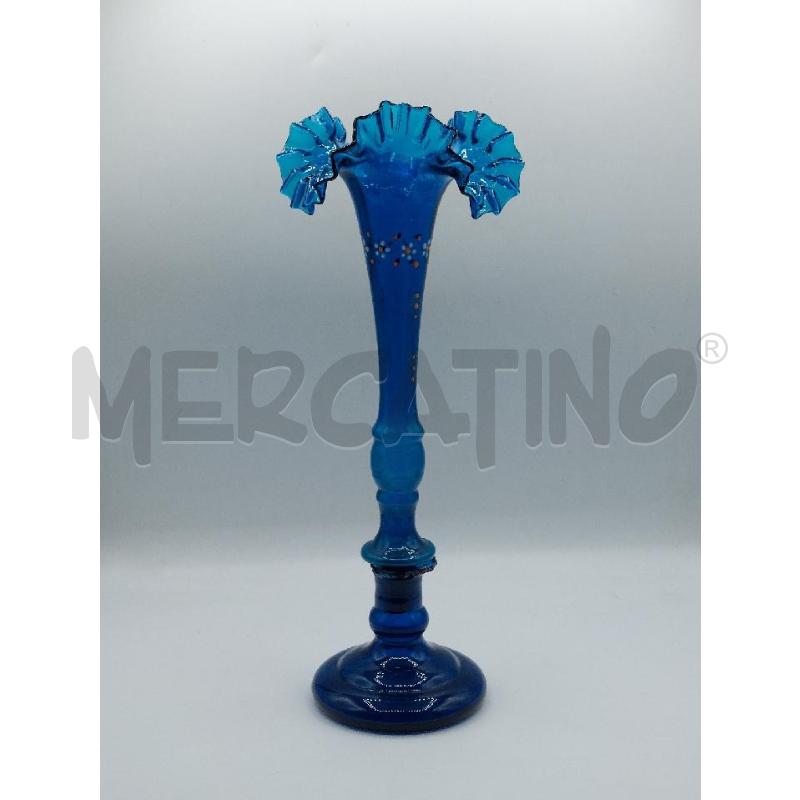 VASO VETRO BLU CON DECORO - PARTE ROTTA | Mercatino dell'Usato Alcamo 1