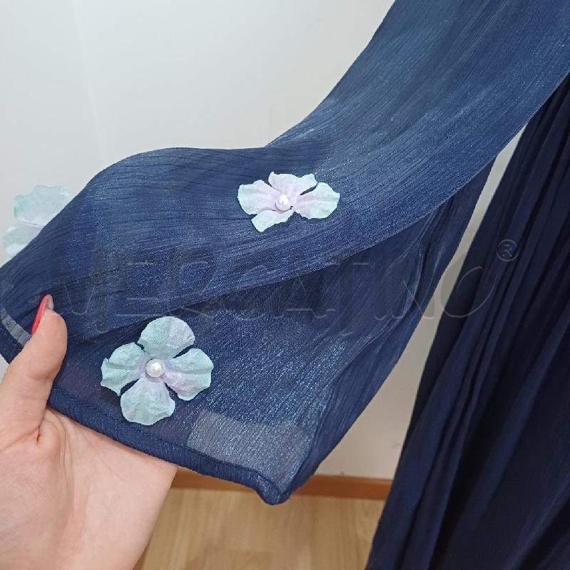 VESTITO DONNA BLU LUNGO MANICHE FIORI BIANCHI OVER | Mercatino dell'Usato Alcamo 3