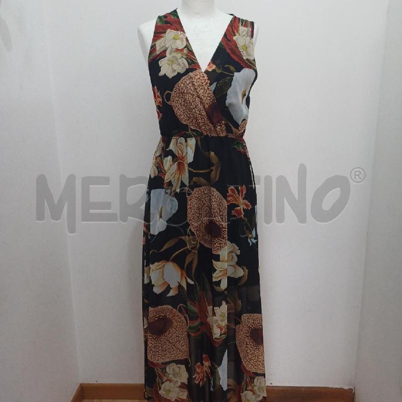 VESTITO DONNA NERO FIORI BEIGE LONGUETTE | Mercatino dell'Usato Alcamo 1