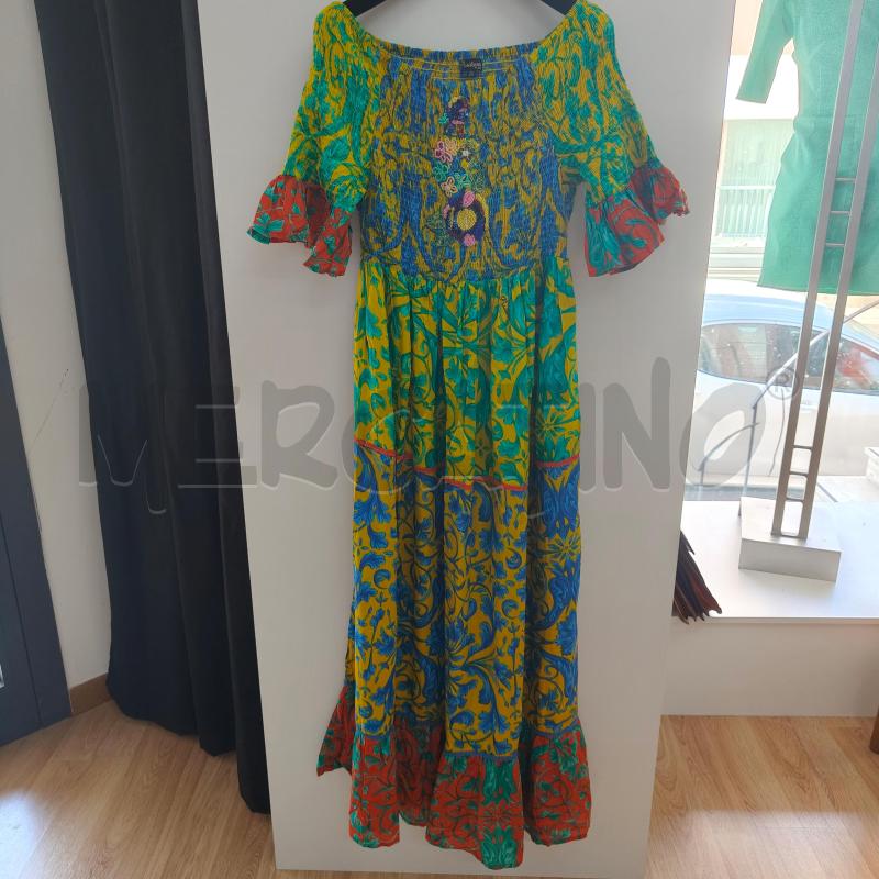 VESTITO DONNA POSITANO GIALLO VERDE BLU CORALLO | Mercatino dell'Usato Alcamo 1