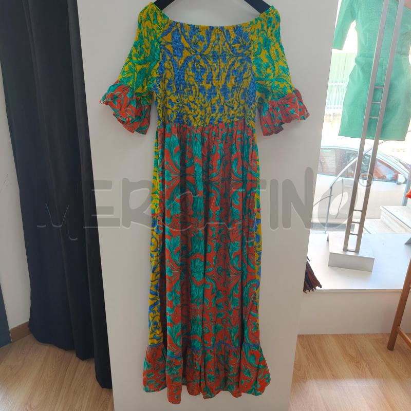 VESTITO DONNA POSITANO GIALLO VERDE BLU CORALLO | Mercatino dell'Usato Alcamo 2