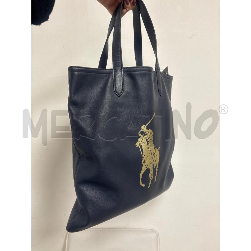 BORSA DONNA  POLO RALPH LAUREN  BLU IN PELLE  | Mercatino dell'Usato Trapani corso mattarella 2