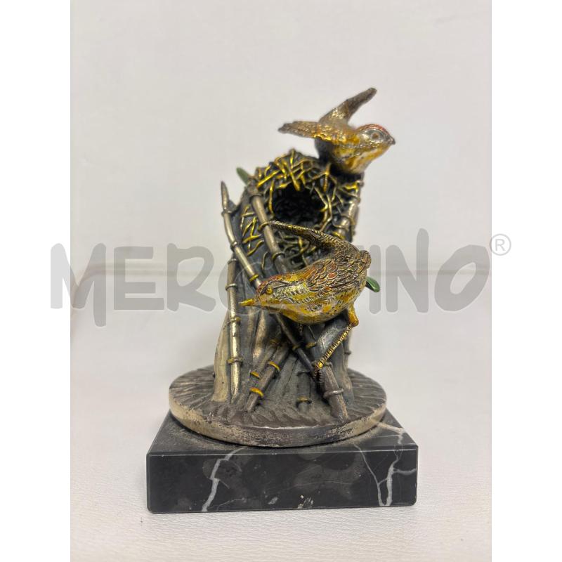 SCULTURA EFFEO ART UCCELLINI SU CEPPO NIDO IN METALLO SU BASE MARMO | Mercatino dell'Usato Trapani corso mattarella 1