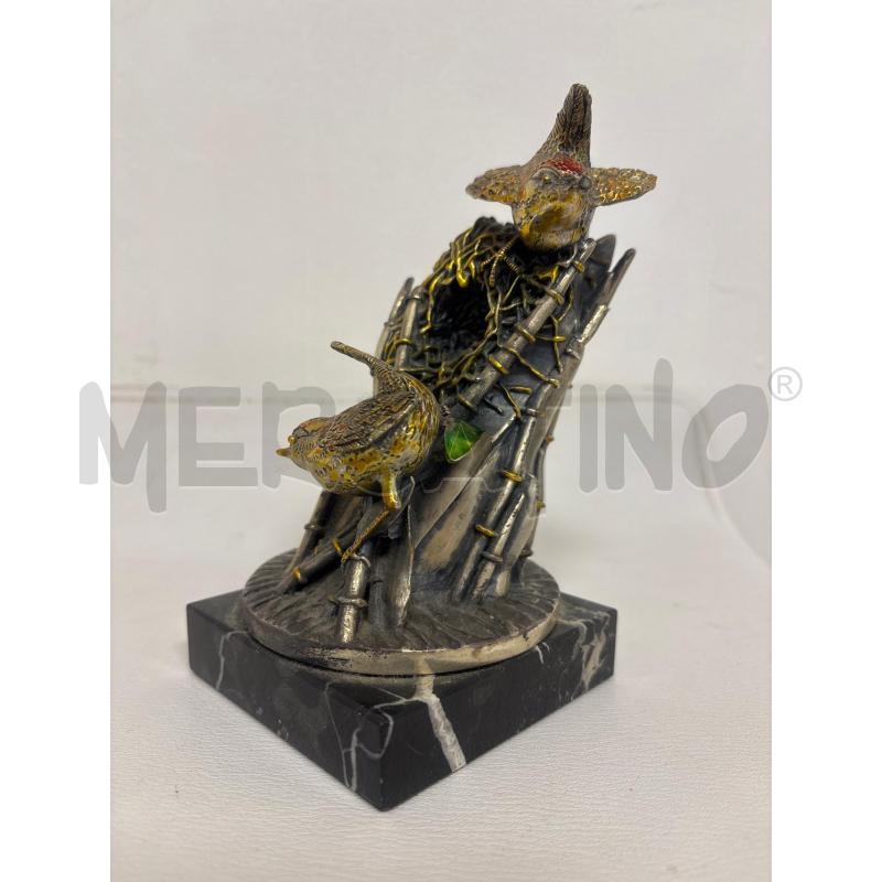 SCULTURA EFFEO ART UCCELLINI SU CEPPO NIDO IN METALLO SU BASE MARMO | Mercatino dell'Usato Trapani corso mattarella 2