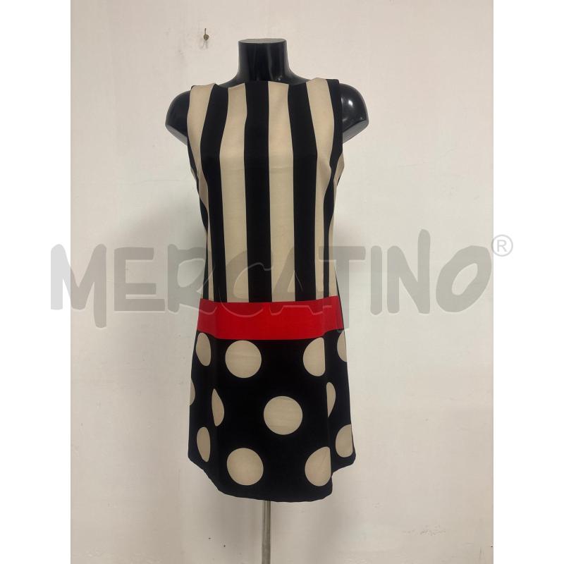 VESTITO DONNA   REBECCA  NERO RIGHE BEIGE  POIS GRANDI  | Mercatino dell'Usato Trapani corso mattarella 1
