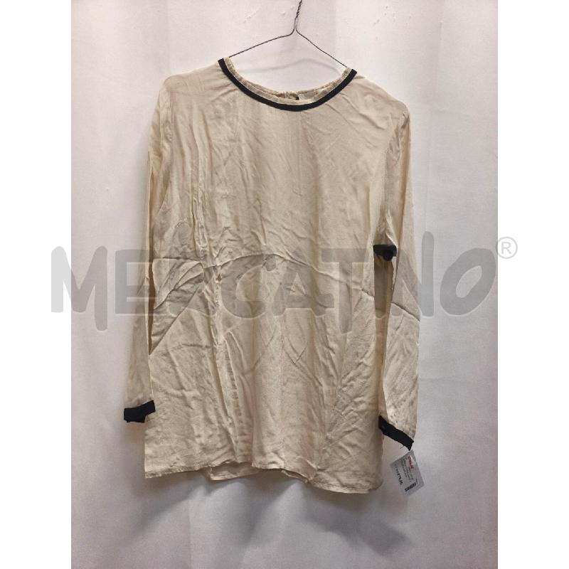 CAMICIA DONNA JUCCA %100 SETA BIEGE GIRO COLO NERO  | Mercatino dell'Usato Volpago del montello 1