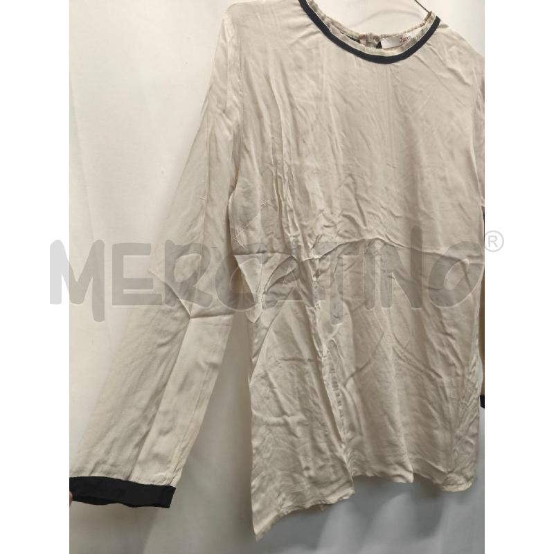 CAMICIA DONNA JUCCA %100 SETA BIEGE GIRO COLO NERO  | Mercatino dell'Usato Volpago del montello 3