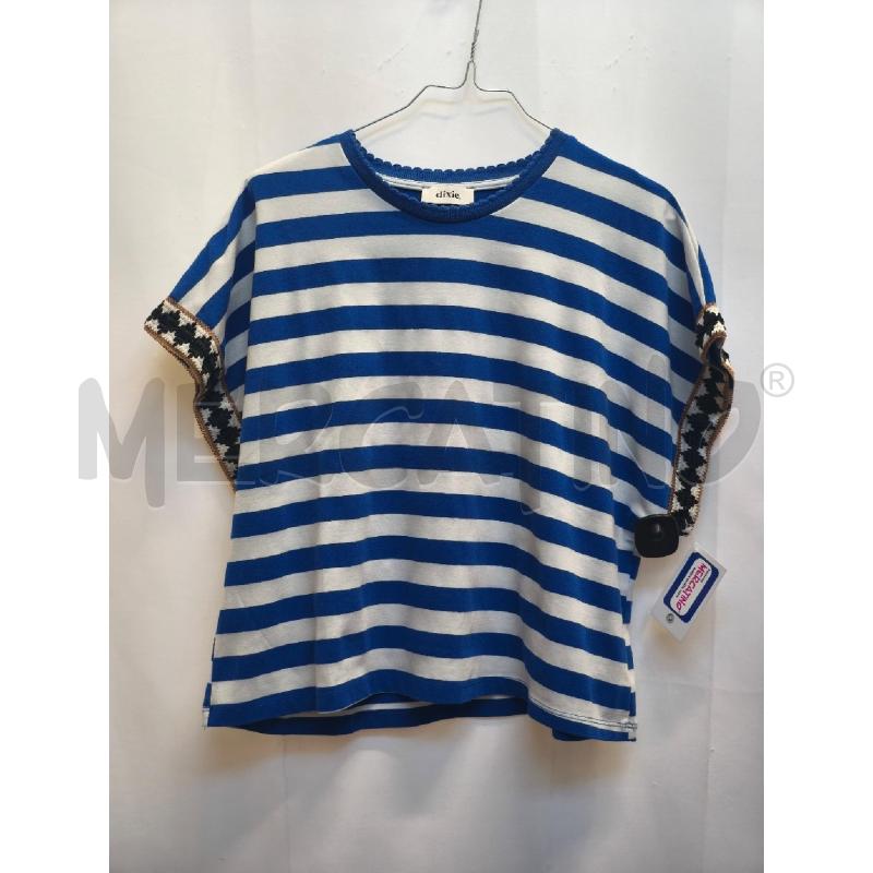 MAGLIA DONNA DIXIE RIGE BLU BIANCA BORDO MANICA NERO  | Mercatino dell'Usato Volpago del montello 1