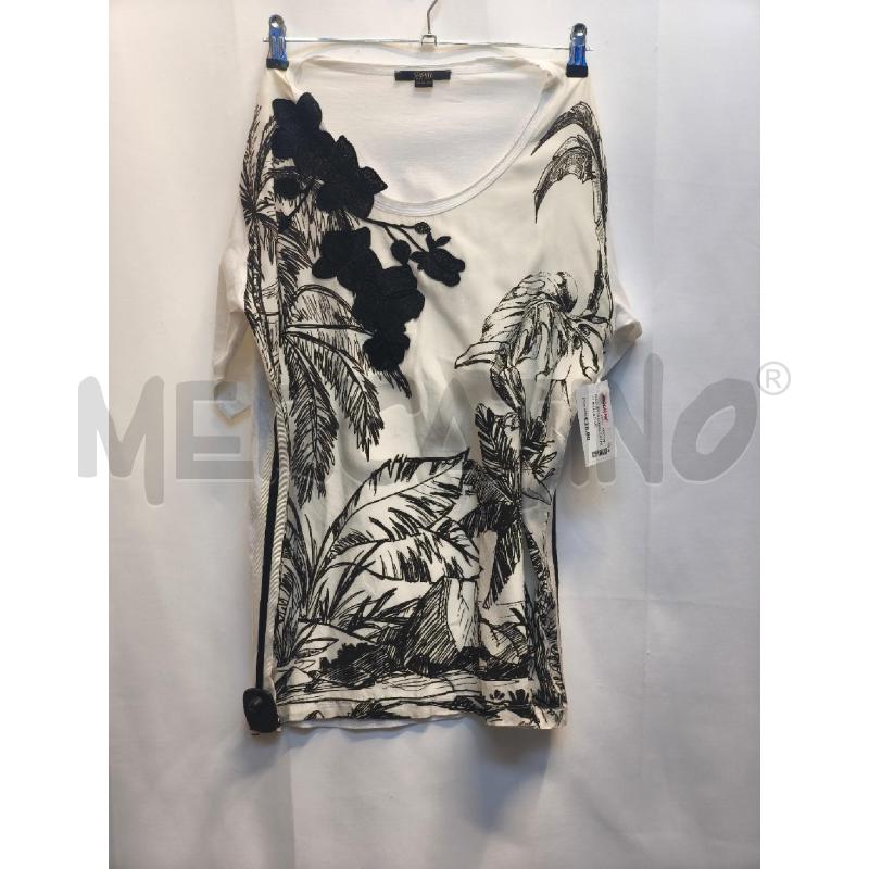 MAGLIETTA DONNA SEVENTY BIANCA FIORI NERI | Mercatino dell'Usato Volpago del montello 1