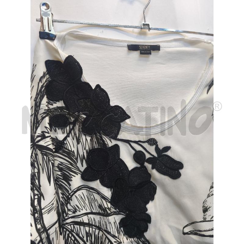MAGLIETTA DONNA SEVENTY BIANCA FIORI NERI | Mercatino dell'Usato Volpago del montello 2