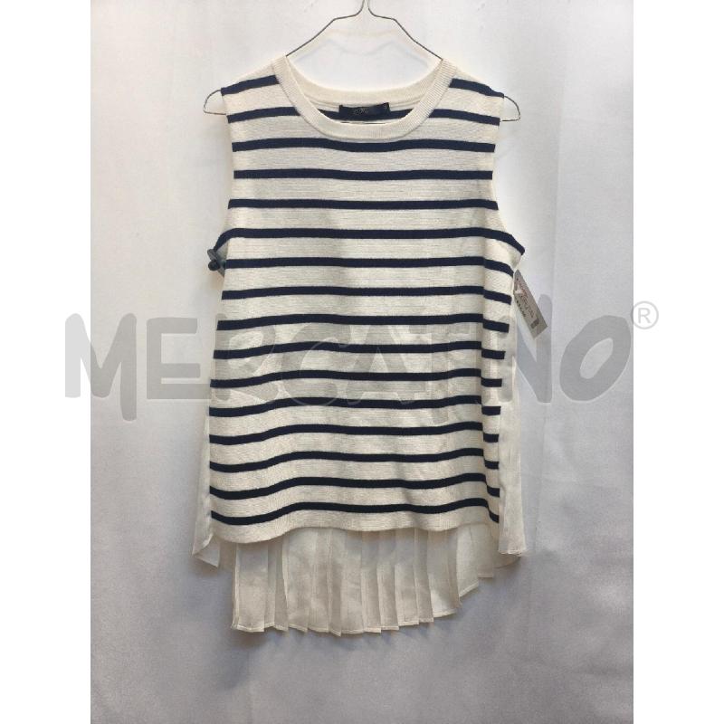 MAGLIETTA DONNA SMANICATA SEVENTY RIGA BLU BIANCA SOTTO PLISSÈ  | Mercatino dell'Usato Volpago del montello 1