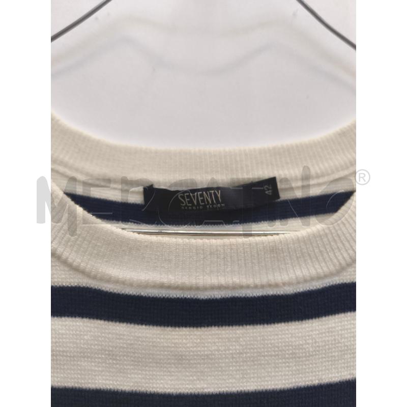 MAGLIETTA DONNA SMANICATA SEVENTY RIGA BLU BIANCA SOTTO PLISSÈ  | Mercatino dell'Usato Volpago del montello 2