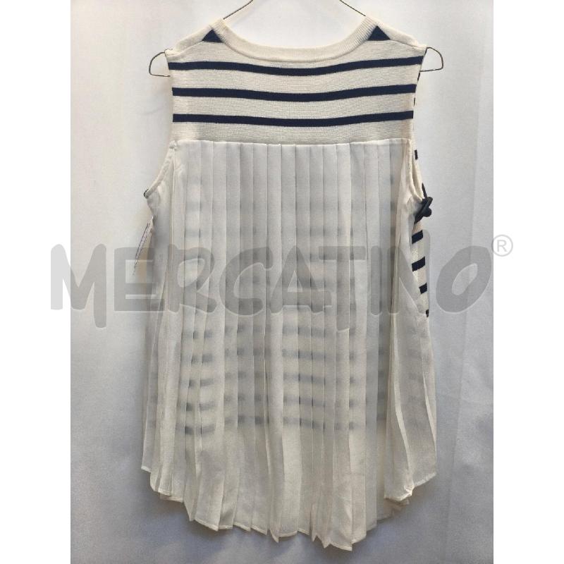 MAGLIETTA DONNA SMANICATA SEVENTY RIGA BLU BIANCA SOTTO PLISSÈ  | Mercatino dell'Usato Volpago del montello 3