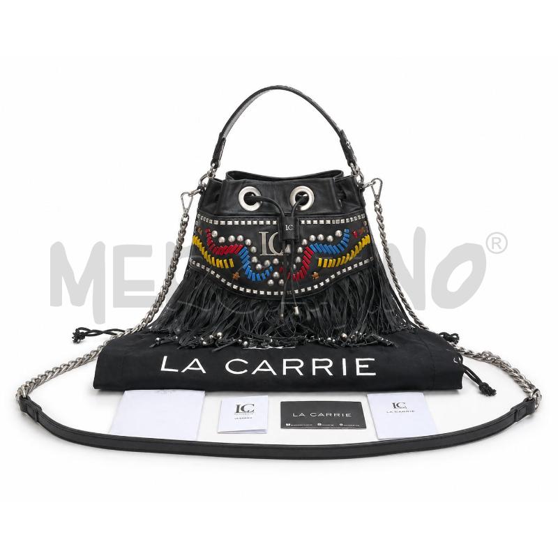 BORSA D LA CARRIE PELLE FRANGE RICAMI ROWSSI BLU GIALLI BORCHIE ARGENTATE | Mercatino dell'Usato Gallarate 1
