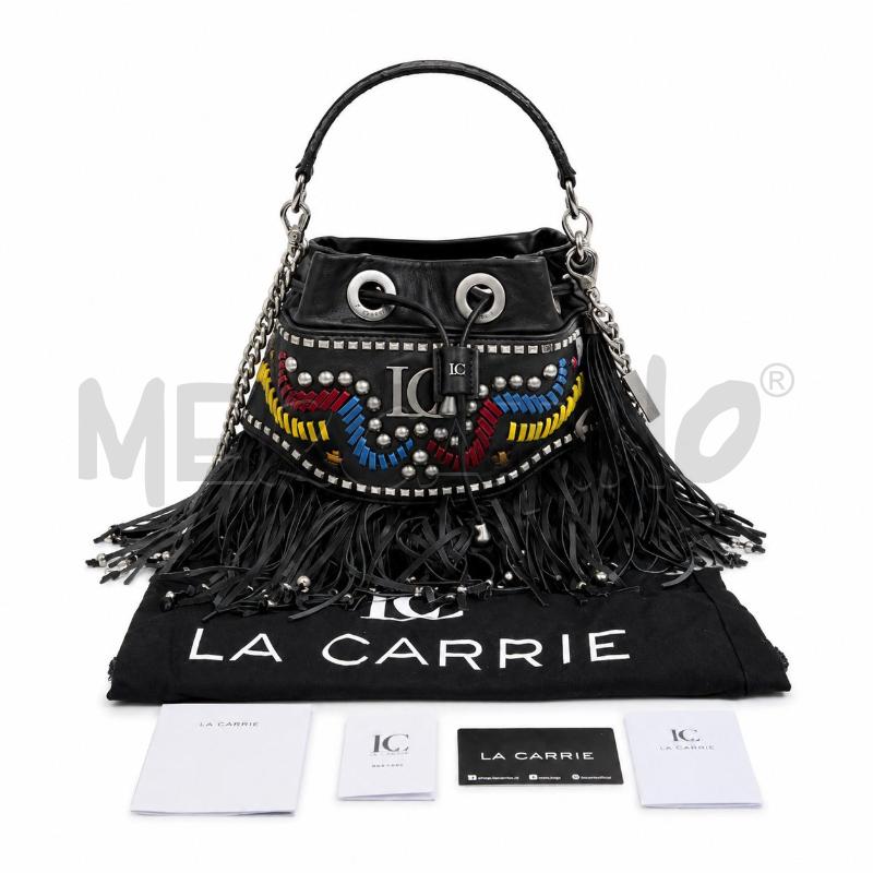 BORSA D LA CARRIE PELLE FRANGE RICAMI ROWSSI BLU GIALLI BORCHIE ARGENTATE | Mercatino dell'Usato Gallarate 2