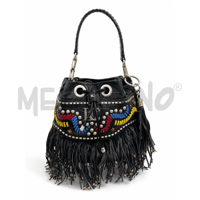 BORSA D LA CARRIE PELLE FRANGE RICAMI ROWSSI BLU GIALLI BORCHIE ARGENTATE | Mercatino dell'Usato Gallarate 3
