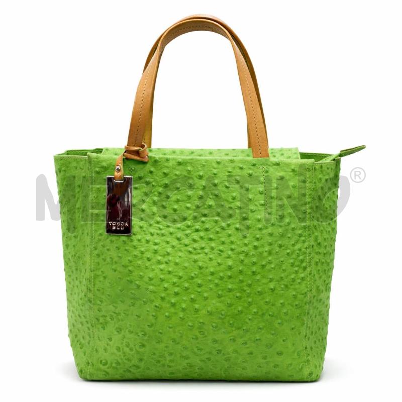 BORSA PELLE TOSCA BLU VERDE MANICI ARANCIO | Mercatino dell'Usato Gallarate 1