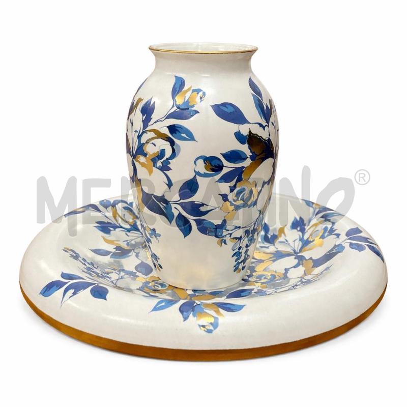 CENTROTAVOLA CON VASO SEC FIORI BLU ORO | Mercatino dell'Usato Gallarate 1