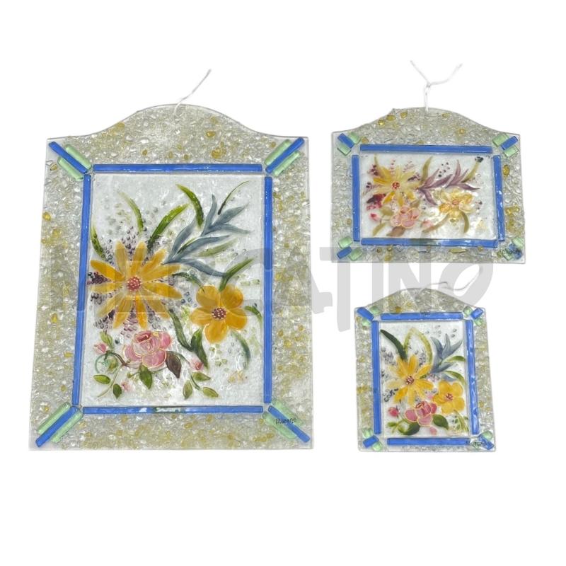 QUADRETTI VETRO MURANO PZ. 3 FIORI DIPINTI | Mercatino dell'Usato Gallarate 1