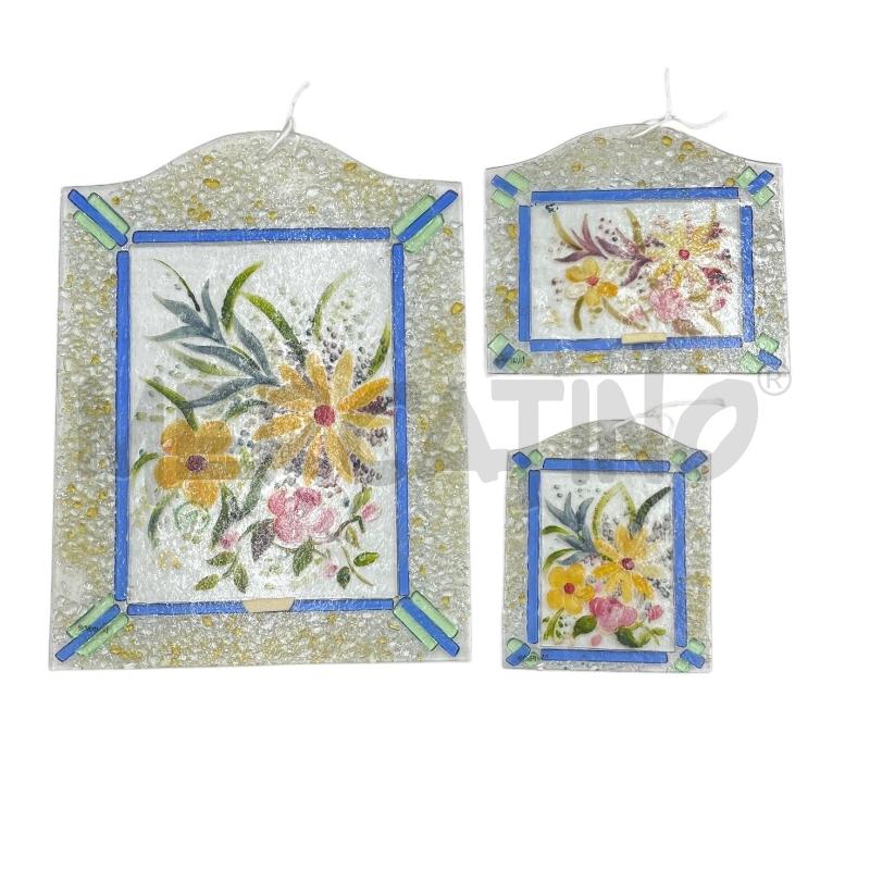 QUADRETTI VETRO MURANO PZ. 3 FIORI DIPINTI | Mercatino dell'Usato Gallarate 2