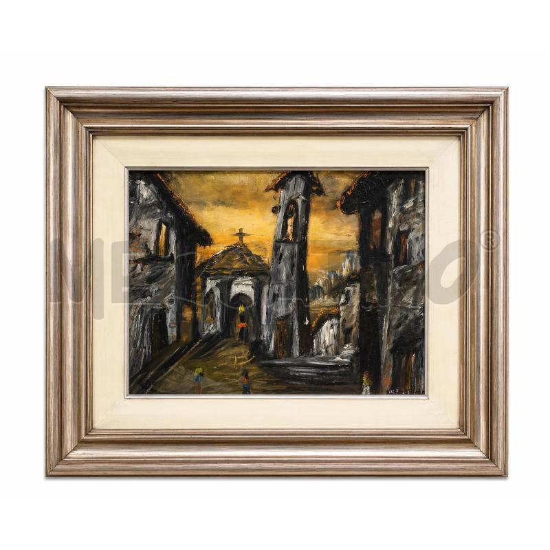 QUADRO GIULIO PITZETT 30X40 CM CHIESA IN CITTÀ | Mercatino dell'Usato Gallarate 1