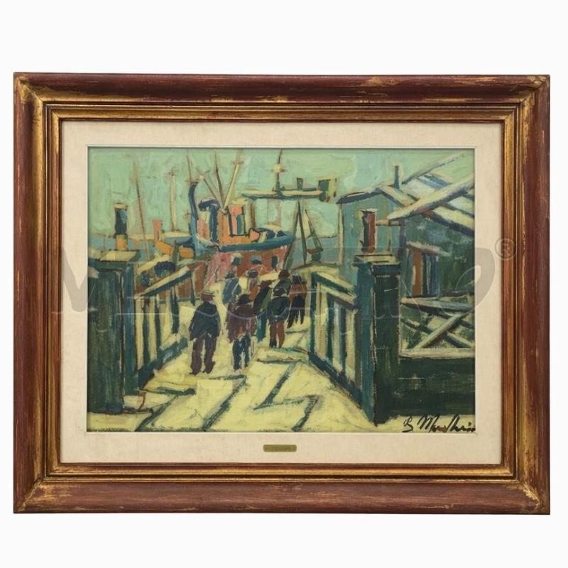 QUADRO ILVO MACELLONI OPERA OPERAI CHE ENTRANO IN CANTIERE - MISURA TELA 50X70 CM | Mercatino dell'Usato Gallarate 1