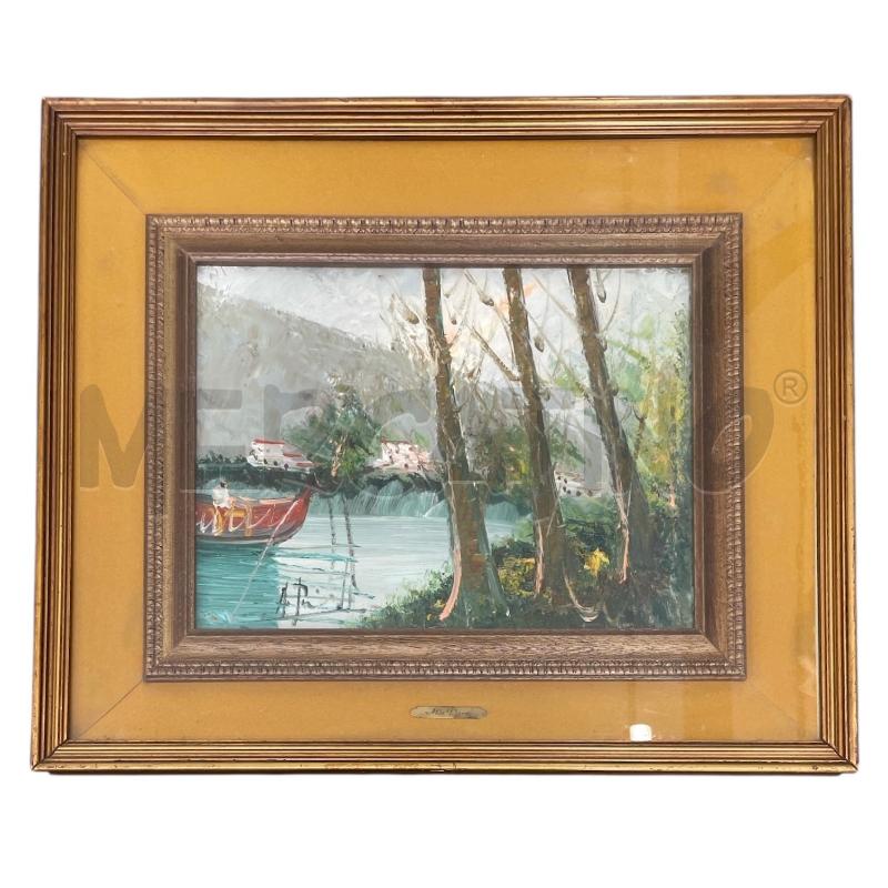 QUADRO LAGO CON BARCA ROSSA ALDO PIRONTI 63X52 CM | Mercatino dell'Usato Gallarate 1