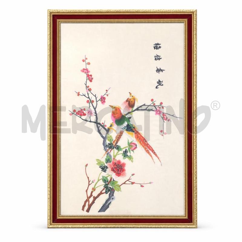 QUADRO SETA ORIENTALE UCCELLINI SU RAMO 58X39 CM | Mercatino dell'Usato Gallarate 1