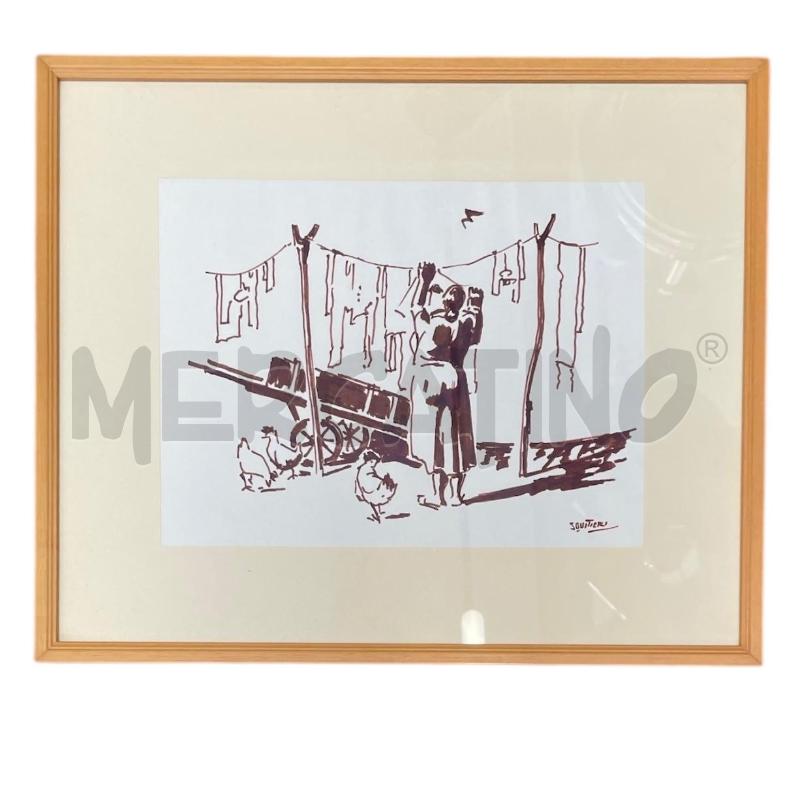 QUADRO SQUITIERI DONNA CHE STENDE I PANNI PENNARELLO | Mercatino dell'Usato Gallarate 1
