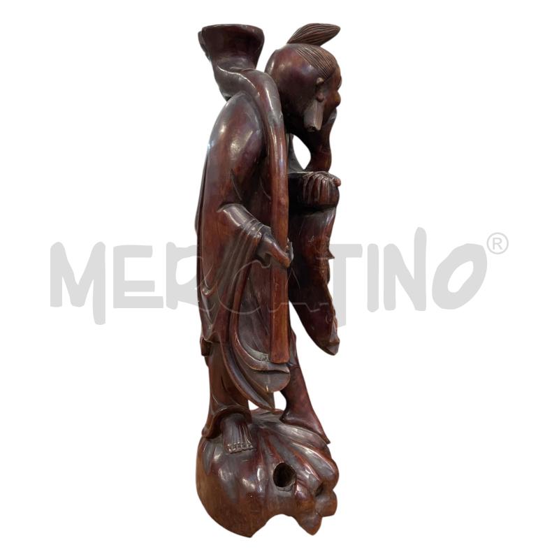 SCULTURA LEGNO ANZIANO PESCATORE CINESE | Mercatino dell'Usato Gallarate 2