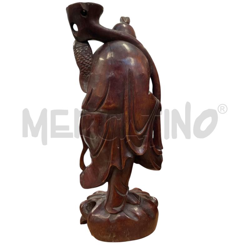 SCULTURA LEGNO ANZIANO PESCATORE CINESE | Mercatino dell'Usato Gallarate 3