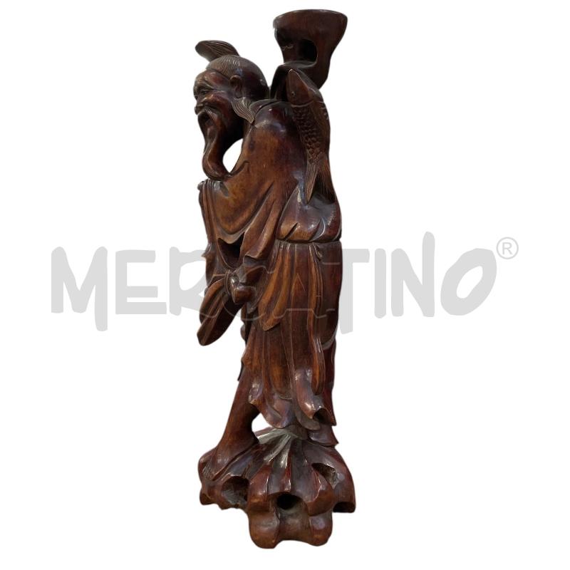 SCULTURA LEGNO ANZIANO PESCATORE CINESE | Mercatino dell'Usato Gallarate 4