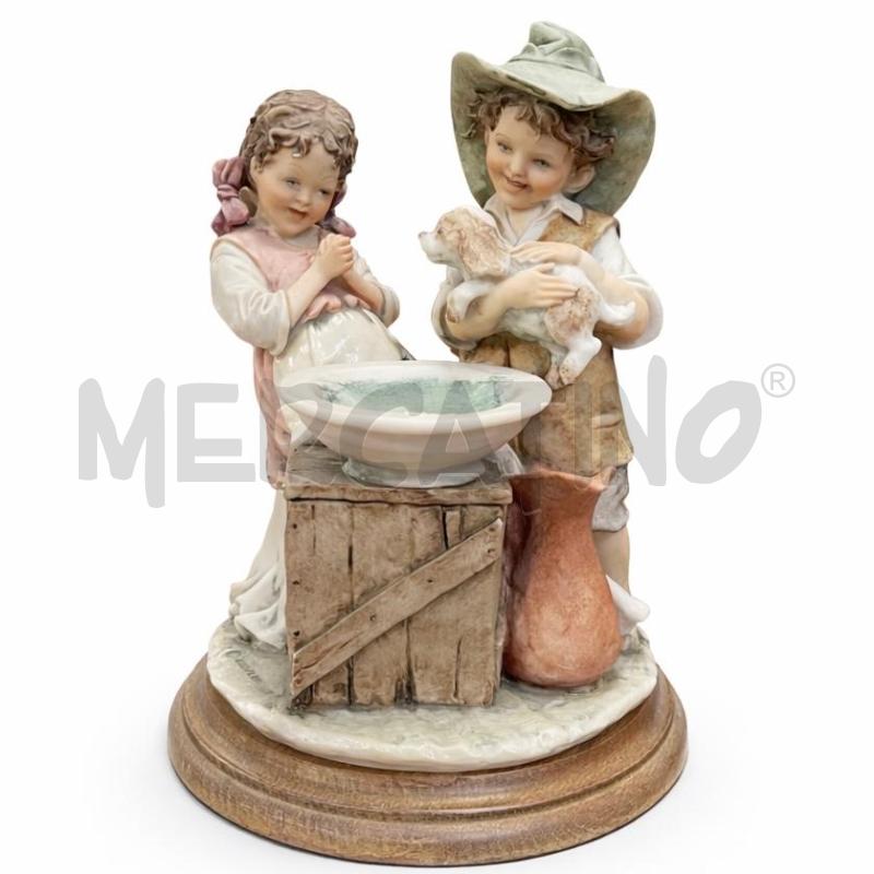 STATUETTA CERAMICA B. MERLI BIMBI CON CAGNOLINO  | Mercatino dell'Usato Gallarate 1