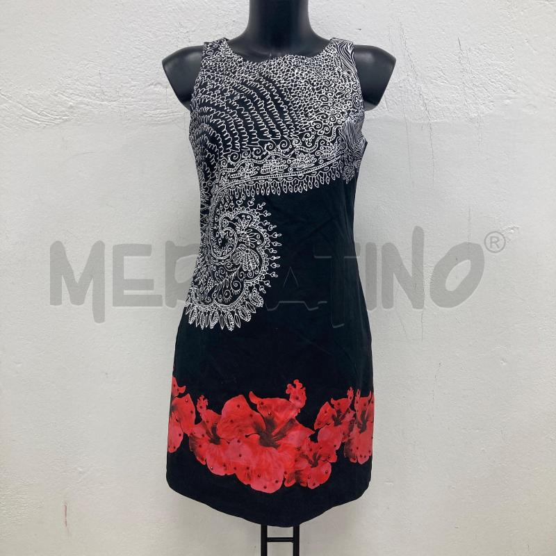 ABITO DONNA DESIGUAL NERO DISEGNO BIANCO ROSSO CARTELLINO | Mercatino dell'Usato Gazzada schianno 1
