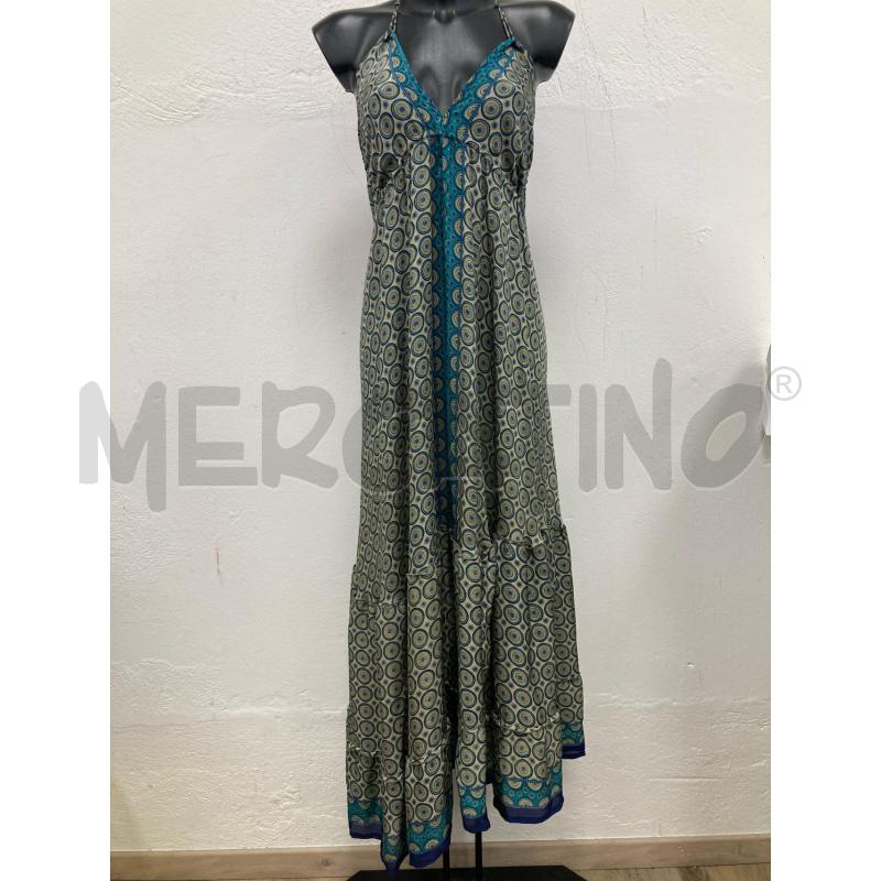 ABITO DONNA SETA BEIGE CERCHI MANDALA BLU CARTELLINO | Mercatino dell'Usato Gazzada schianno 1