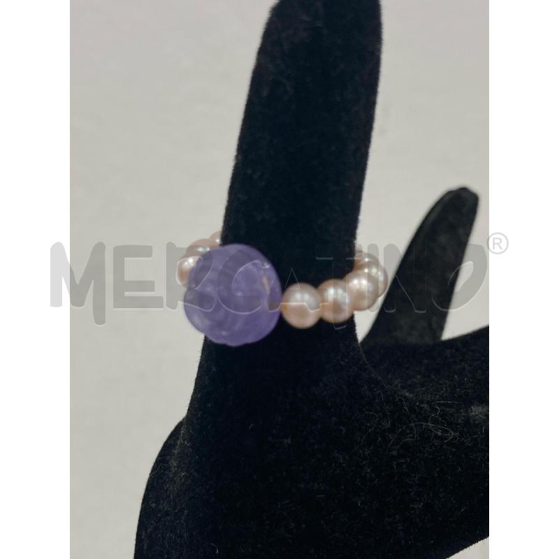 ANELLO DONNA MIMI ELASTICO PERLE FIORE VIOLA | Mercatino dell'Usato Gazzada schianno 1