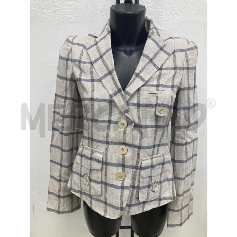 BLAZER DONNA EMPORIO ARMANI MISTO LINO BEIGE RIGHE BLU | Mercatino dell'Usato Gazzada schianno 1